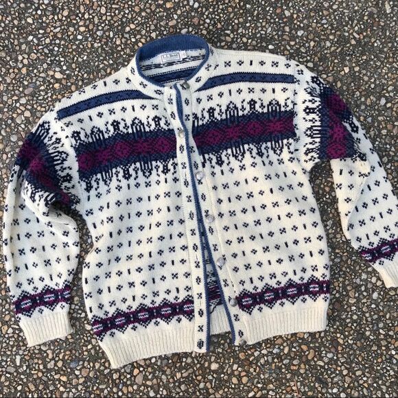 Vintage L L Bean Nordic cardigan L - Picture 1 of 5